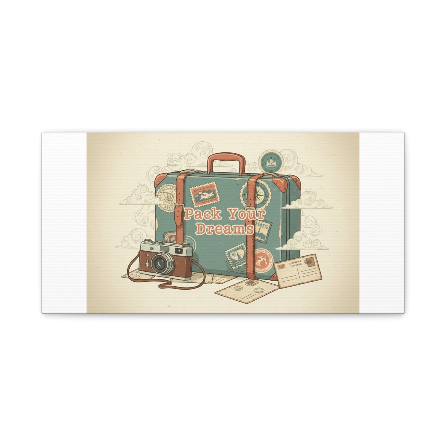 Pack Your Dreams Canvas | Retro Travel Postcard, Wanderlust Passport Stamp Art