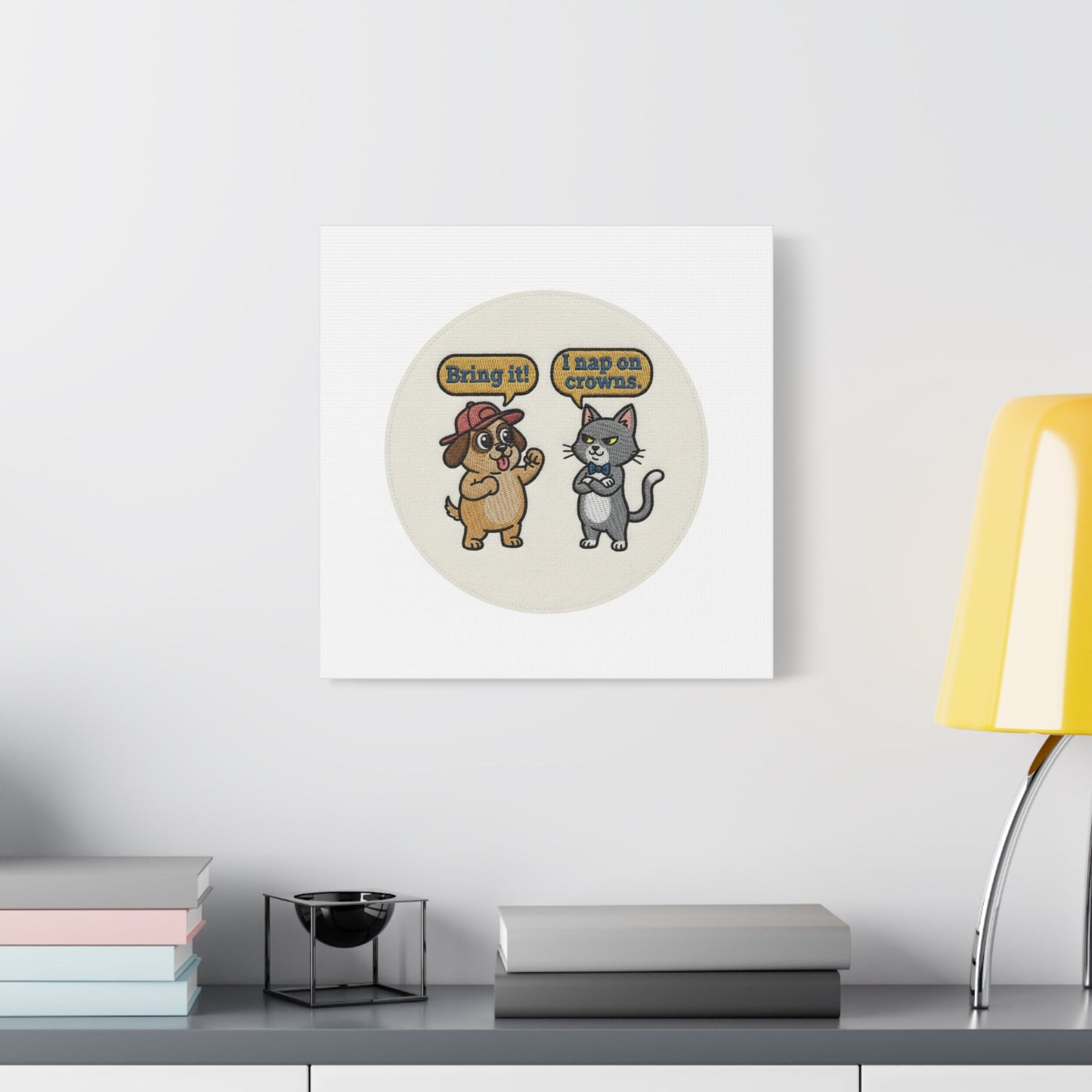 Funny Cat vs Dog Canvas | Pet Rivalry Wall Art