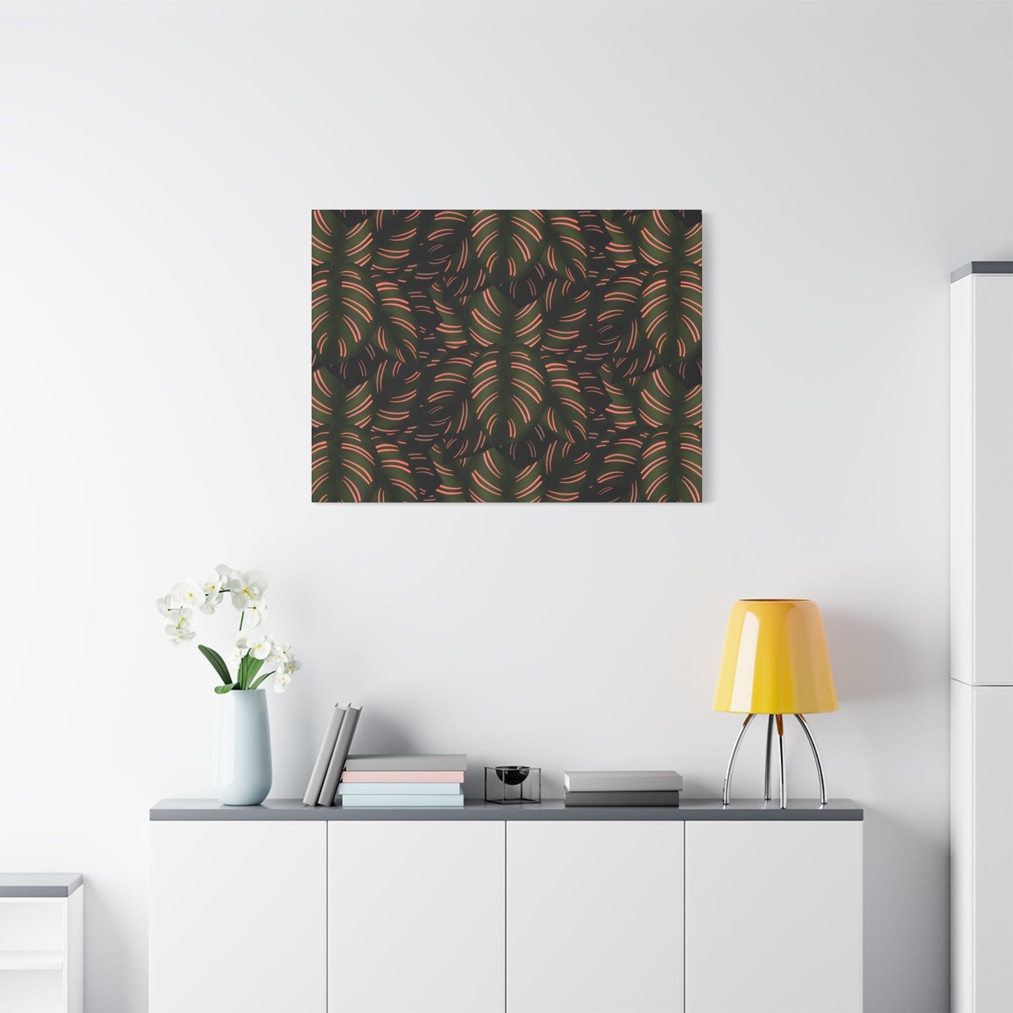 Calathea Pinstripe Pattern Canvas Print – Botanical Wall Art