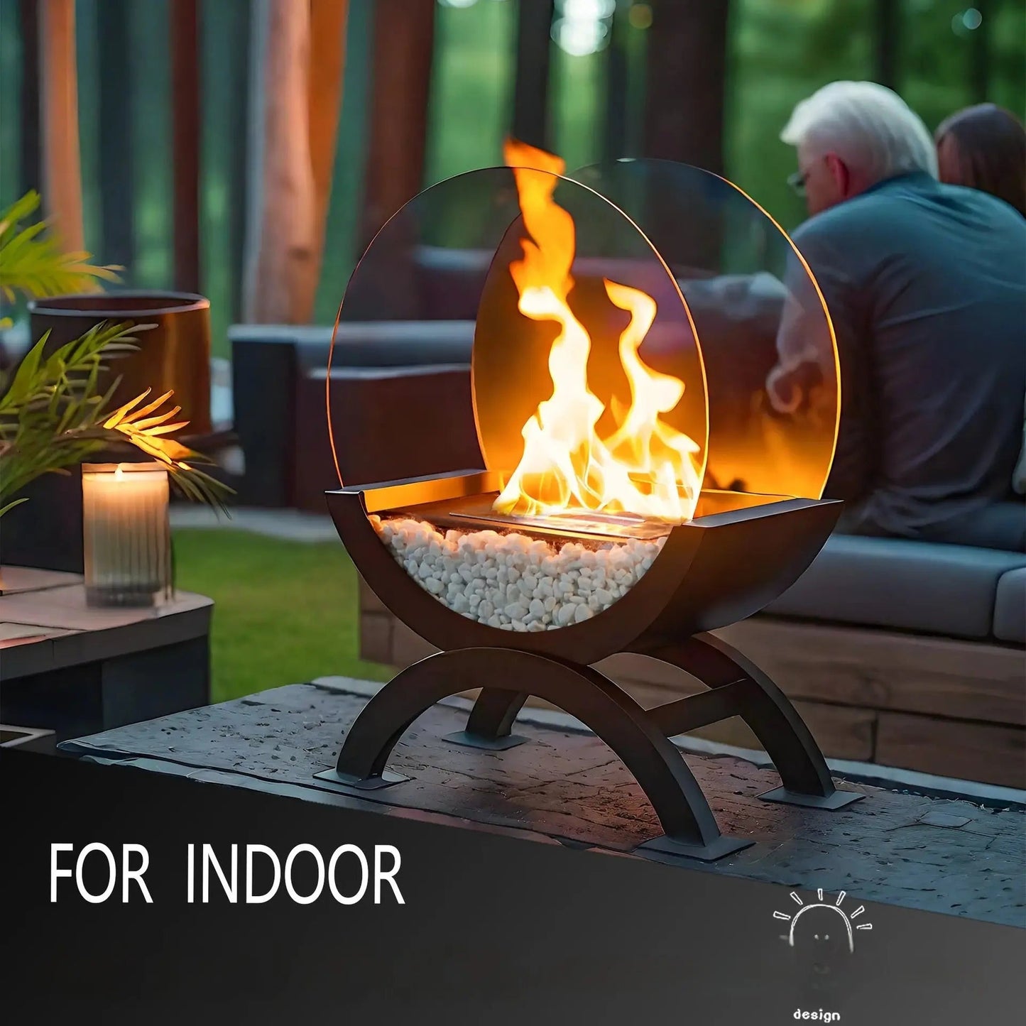Black Arch Semicircle Fireplace Lamp for Home Heating