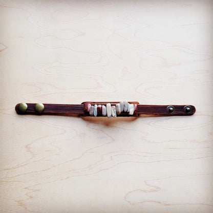 **Genuine Leather Narrow Cuff with Aqua Terra Stones 005f