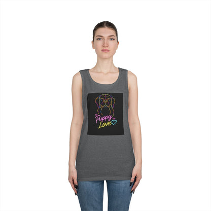 Puppy Love Tank Top — Neon Dog Graphic Summer Tee
