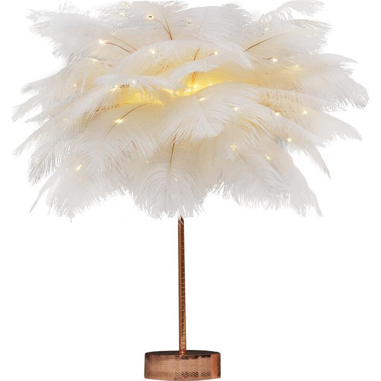 Nordic Feather Table Lamp w/ Remote Control - Dimmable LED Bedside Light