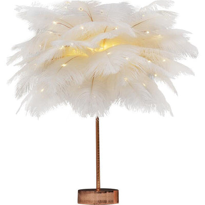 Nordic Feather Table Lamp w/ Remote Control - Dimmable LED Bedside Light