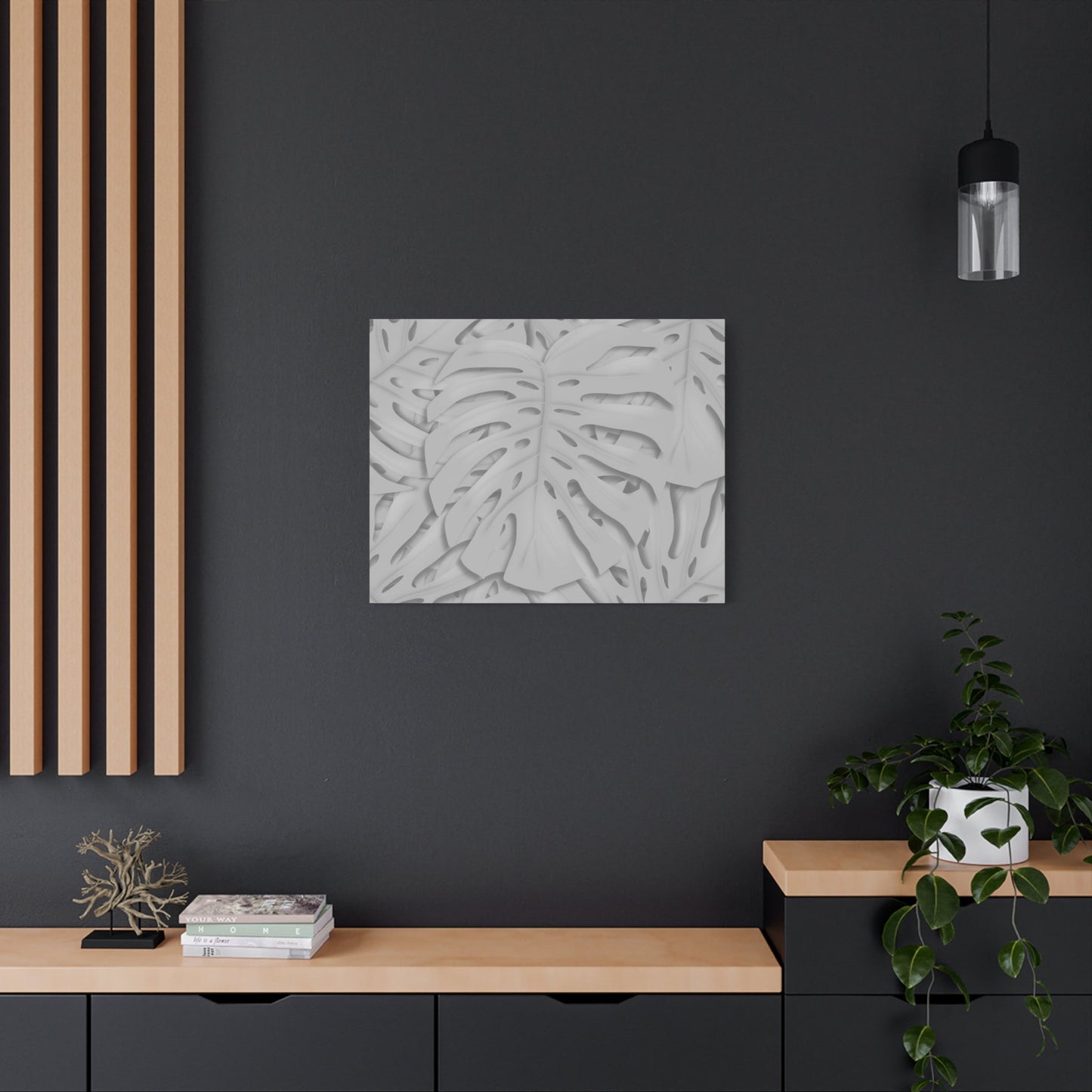 Soft Grey Monstera Canvas Print – Botanical Wall Art