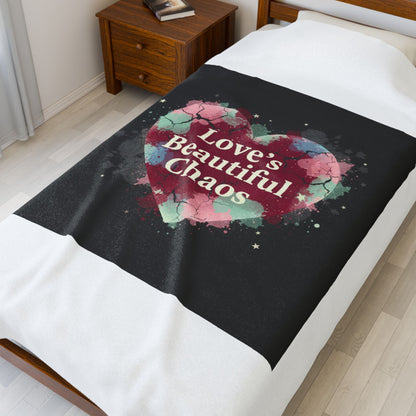 Love's Beautiful Chaos Velveteen Blanket | Soft Grunge Hearts, Distressed Heart Collage