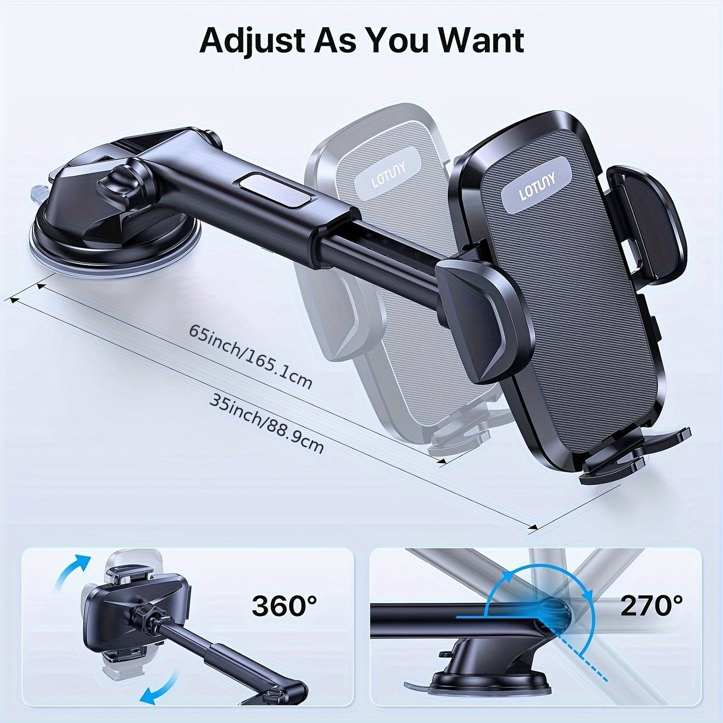 LOTUNY Car Phone Holder, Universal Hands-Free Phone Holders for Your Car, 3-in-1 Phone Mount for CarAir Vent Compatible with for iphone for samsung Google and All 4" to 7, 2" Phones