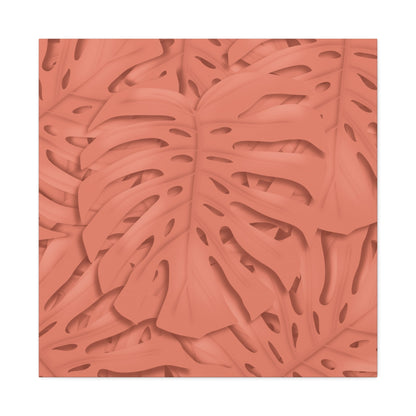 Coral Monstera Canvas Print – Botanical Wall Art