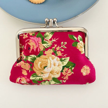 Retro Mini Canvas Coin Purse - Vintage Floral Plaid Small Zipper Wallet Organizer