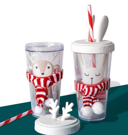 Warm Hand Guard Flat Cover Straw Double Layer Plastic Cup