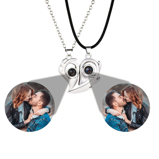 matching couples necklaces for Projection Photo Heart Magnetic Necklace