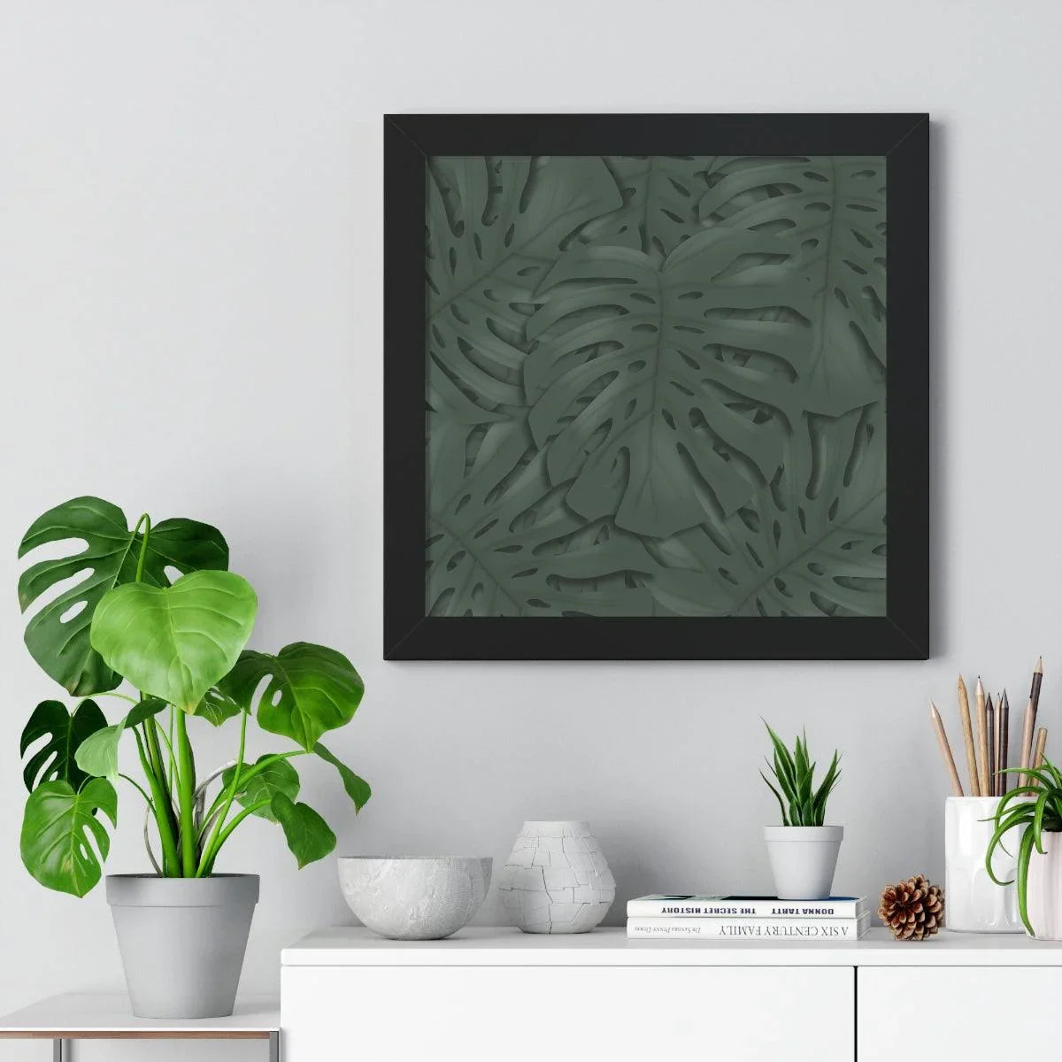 Deep Green Monstera Framed Print – Botanical Wall Art