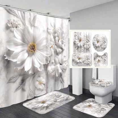 Simple Floral Pattern Waterproof Shower Curtain Suit