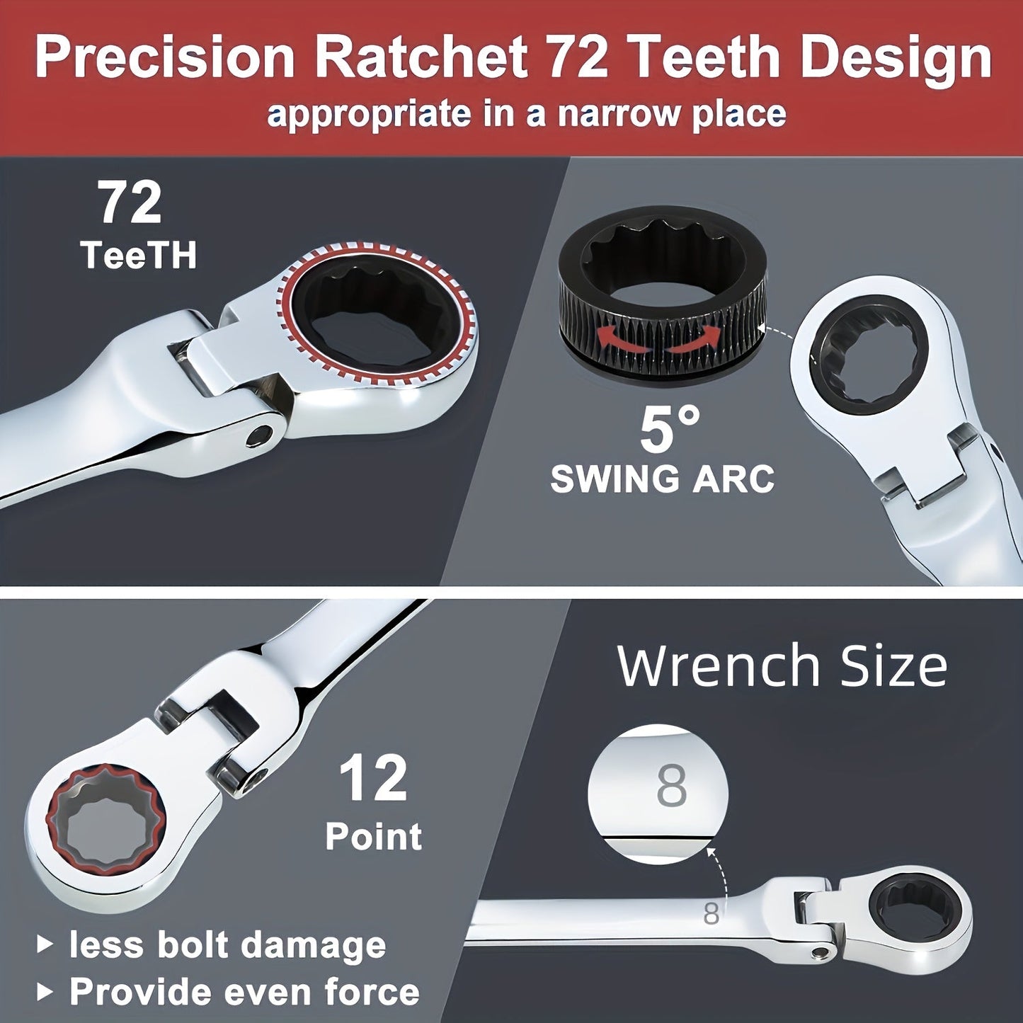 2/10pcs Heavy-duty Industrial 72-tooth Socket Wrenches, Fixed Head and Ratchet Mechanical Tools, 2-in-1 Open and Box Wrenches, Cr-V Structure, Auto Repair, DIY, Professional Tool Kit (compatible with 6&8mm)