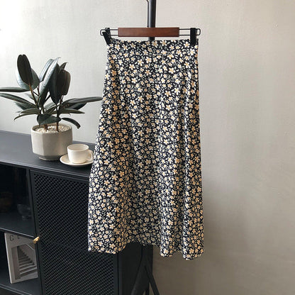 Fashion Retro Gentle Floral Skirt High Waist Mid Length