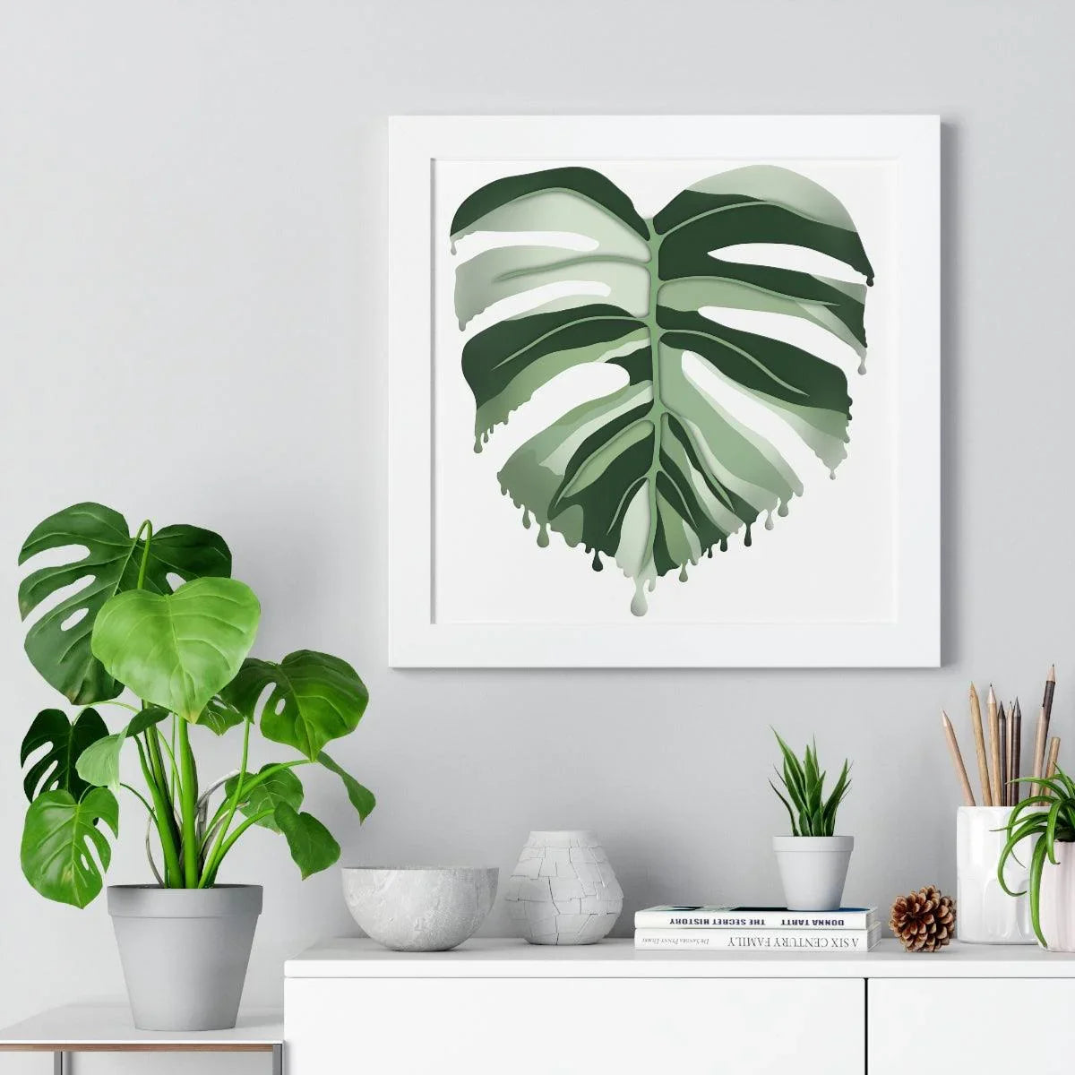 Melting Monstera Albo Framed Print – Botanical Wall Art