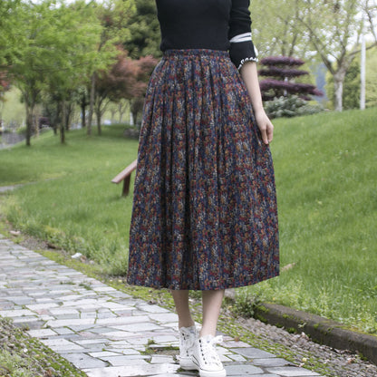 Women's New Ethnic Print Cotton Linen Skirt