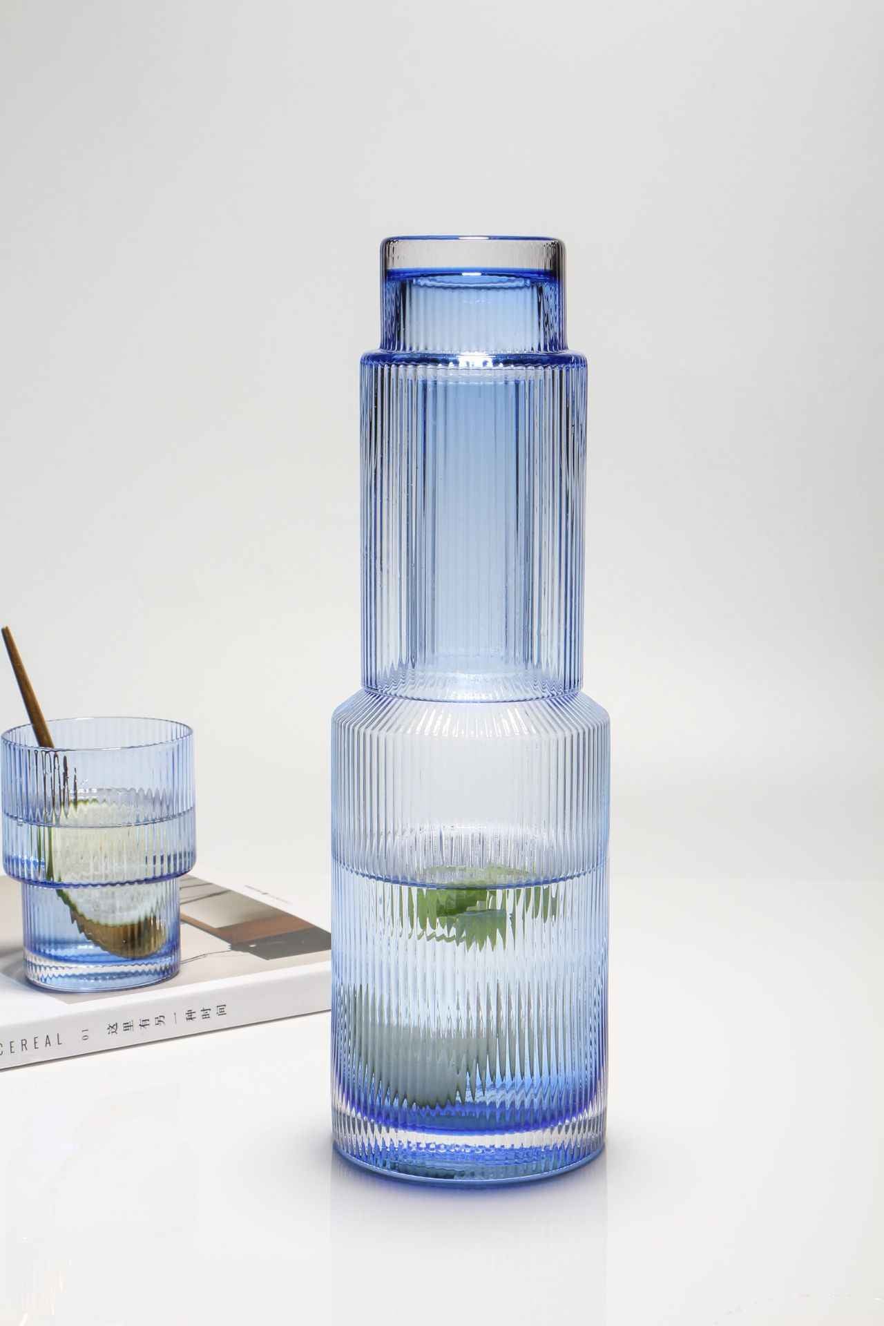 Wholesale Household Ins Japanese Style Simple Dense Ribbed Soot Vertical Stripes Crystal Glass Cold Kettle Water Cup Set