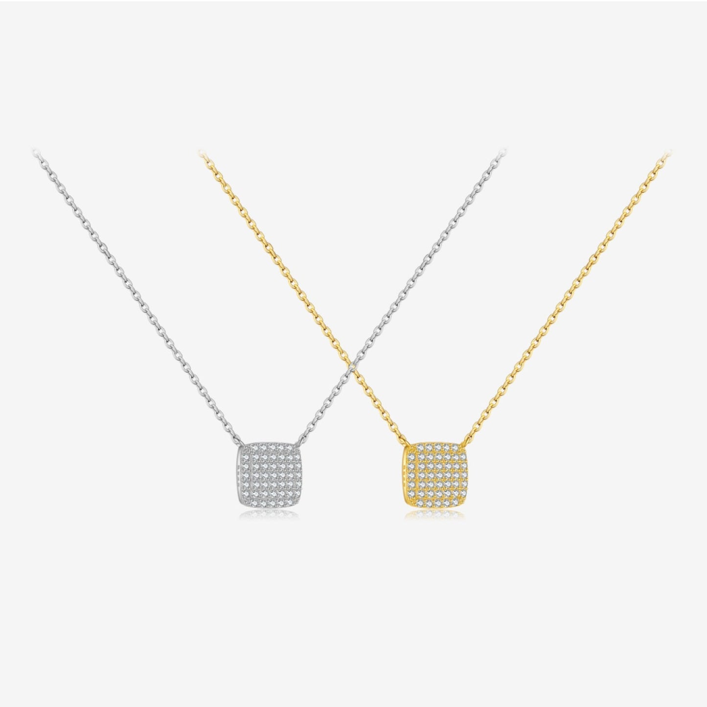 S925 Sterling Silver Square Stone Full Pave Pendant Necklace