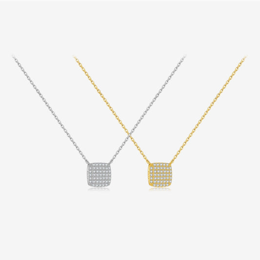 S925 Sterling Silver Square Stone Full Pave Pendant Necklace