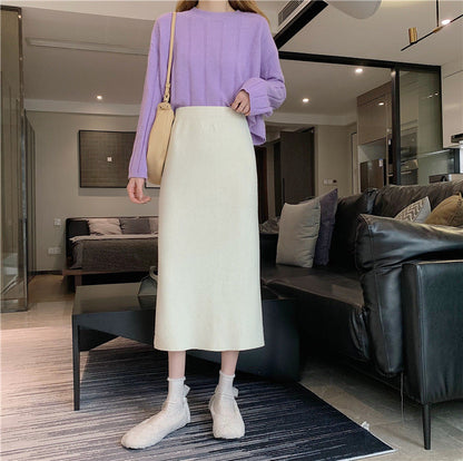 Women's Fashion Solid Color Straight Hip Skirt