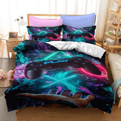 Digital 3D Game Controller Pattern Printed Bedding Three-Piece Set