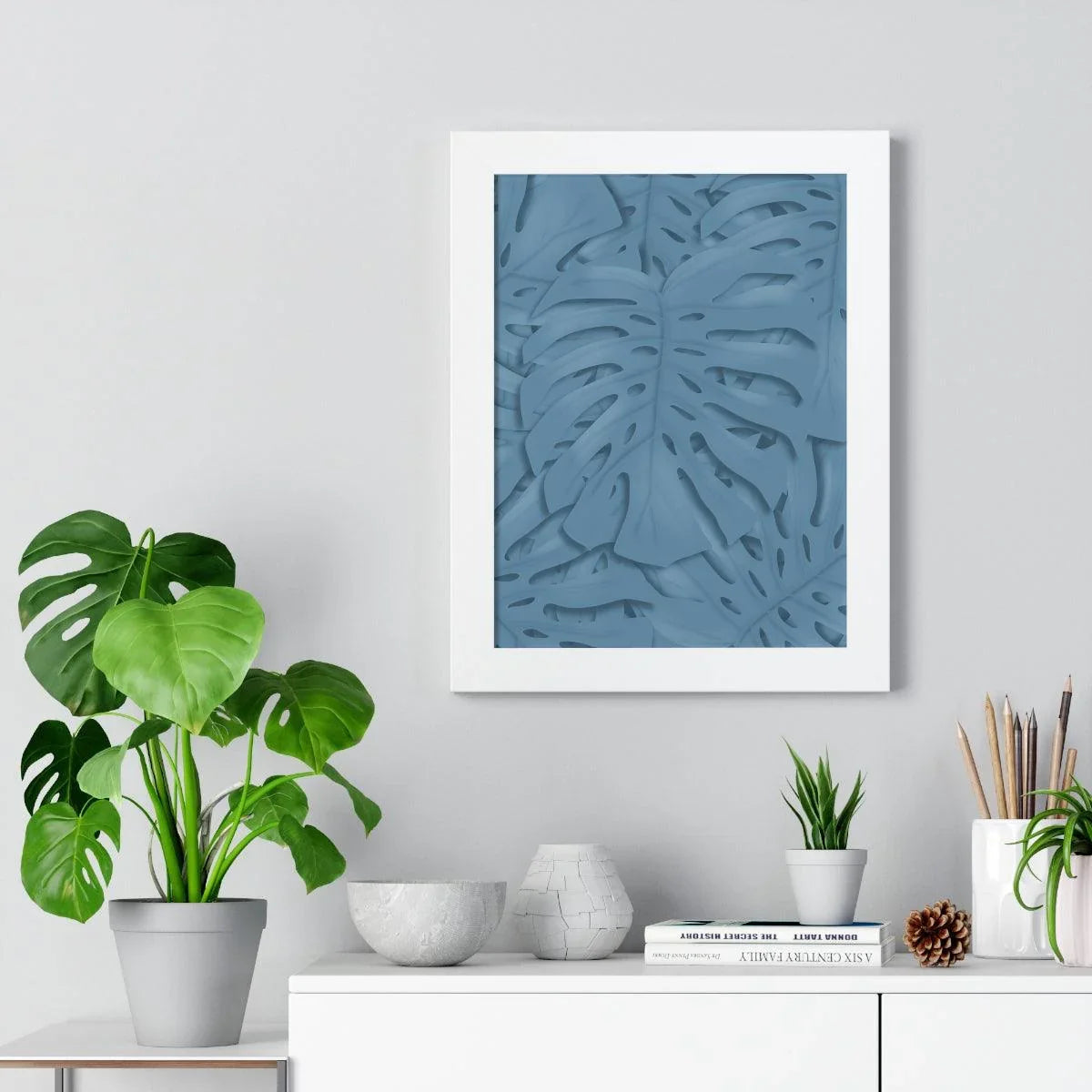Cerulean Monstera Framed Print – Botanical Wall Art