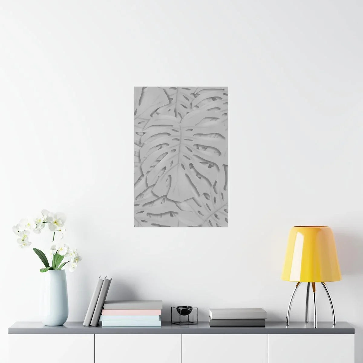 Soft Grey Monstera Botanical Print – Unframed Wall Art