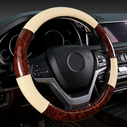 Non-Slip Steering Wheel Cover Compatible for - Breathable Imitation Wood with Red Wood Grain Pattern, Direct Fit Car Steering Grip (No Inner) - Interior Upgrade Wheel Cover