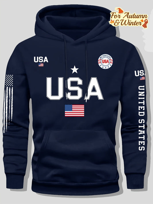 Fleece Hoodie Featuring a USA Flag Design