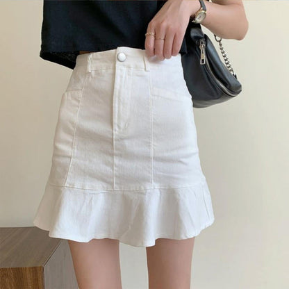 Summer High Waist Skirt Black Ruffled Short Skirt