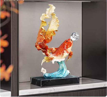 Enamel Koi Fish Leaping The Dragon Gate Ornament In New Chinese Style