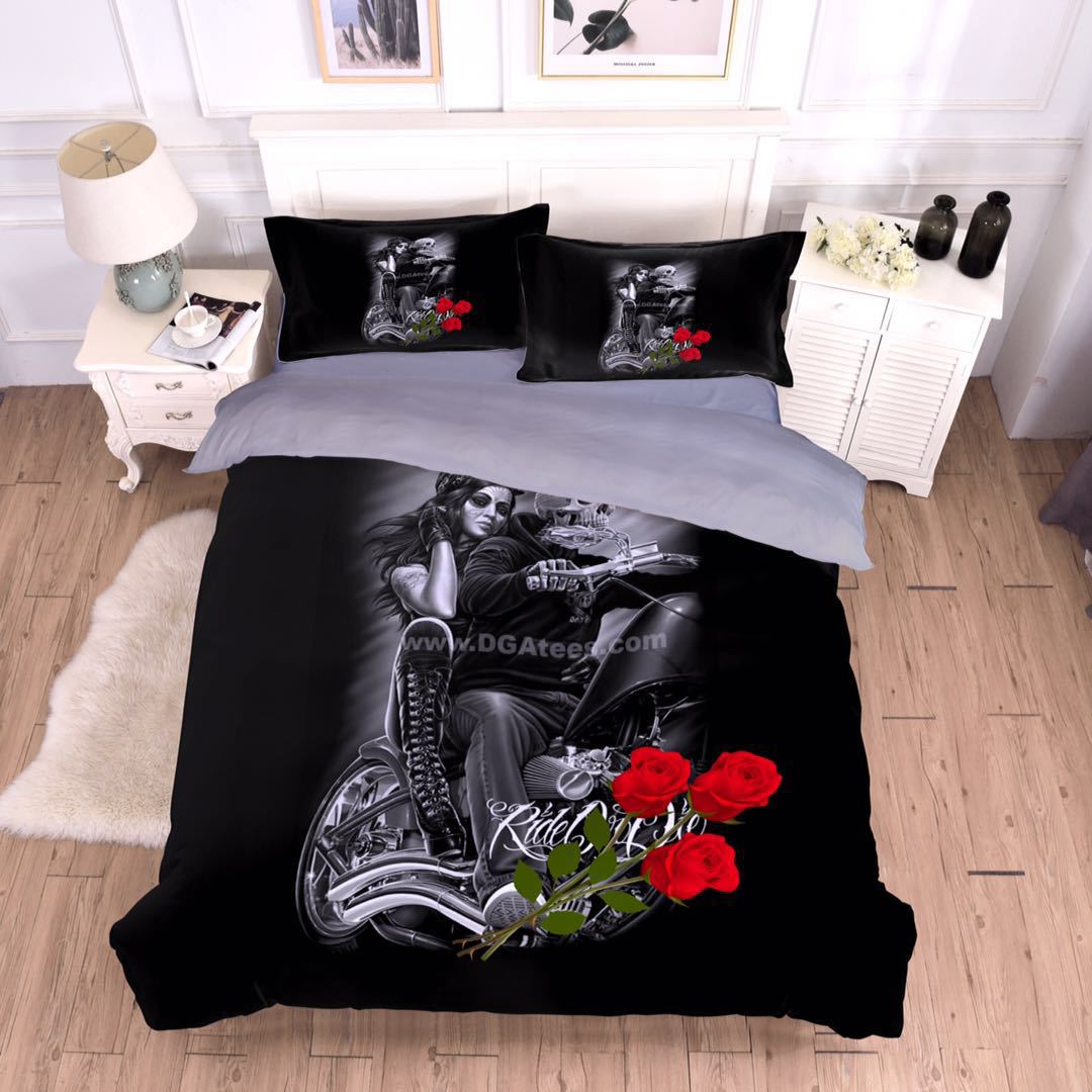 3D Printing European And American Style Skull Four-piece Three-piece Quilt Cover