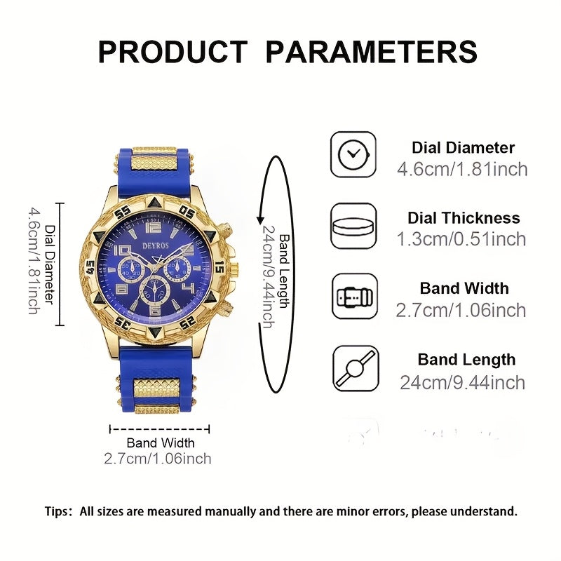 2pcs Men'S Luxury Watches | Golden/Tone Dial, Quartz Movement, Non-water Resistant, Zinc Alloy Case, Silica Gel Strap - Ideal for Business, Sports, Everyday Use | Perfect Gift for Dad, Husband, Boyfriend on Birthday, Father'S