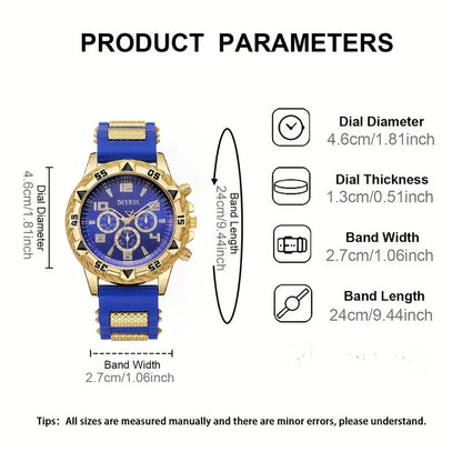 2pcs Men'S Luxury Watches | Golden/Tone Dial, Quartz Movement, Non-water Resistant, Zinc Alloy Case, Silica Gel Strap - Ideal for Business, Sports, Everyday Use | Perfect Gift for Dad, Husband, Boyfriend on Birthday, Father'S