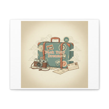 Pack Your Dreams Canvas | Retro Travel Postcard, Wanderlust Passport Stamp Art