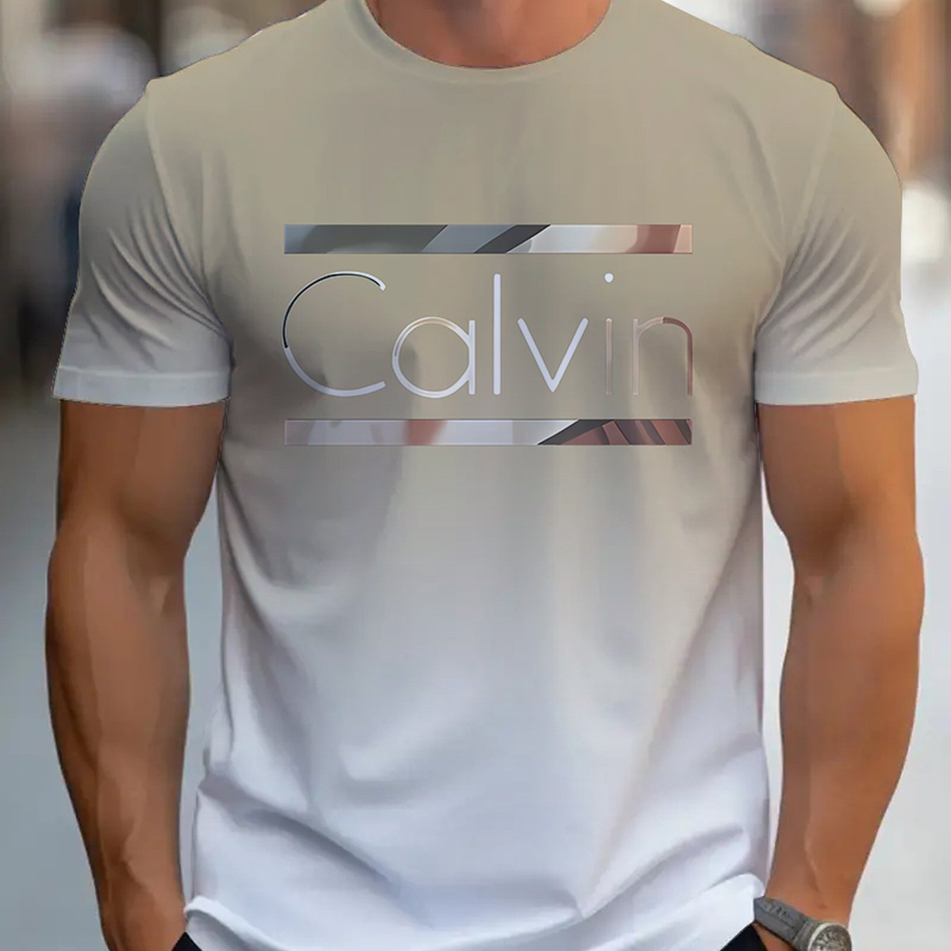 Summer Men'S 3D Digital Printing, Cool Gradual Change: "Calvin" Printed T-Shirt, Casual And Comfortable Versatile Men'S Round Neck Short Sleeves, Suitable for Daily And Sports Wear