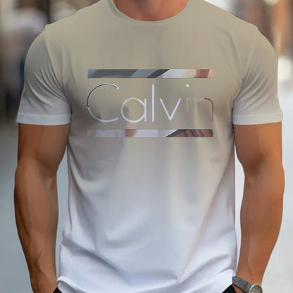Summer Men'S 3D Digital Printing, Cool Gradual Change: "Calvin" Printed T-Shirt, Casual And Comfortable Versatile Men'S Round Neck Short Sleeves, Suitable for Daily And Sports Wear