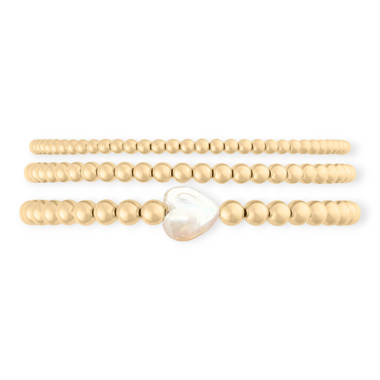 pearl heart juno bracelet triple stack (3+4+5mm)