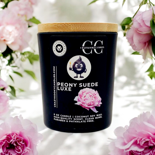 PEONY SUEDE LUXE - Funny Candle, Scented Coconut Soy Candle, 6oz