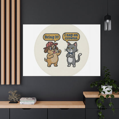 Funny Cat vs Dog Canvas | Pet Rivalry Wall Art