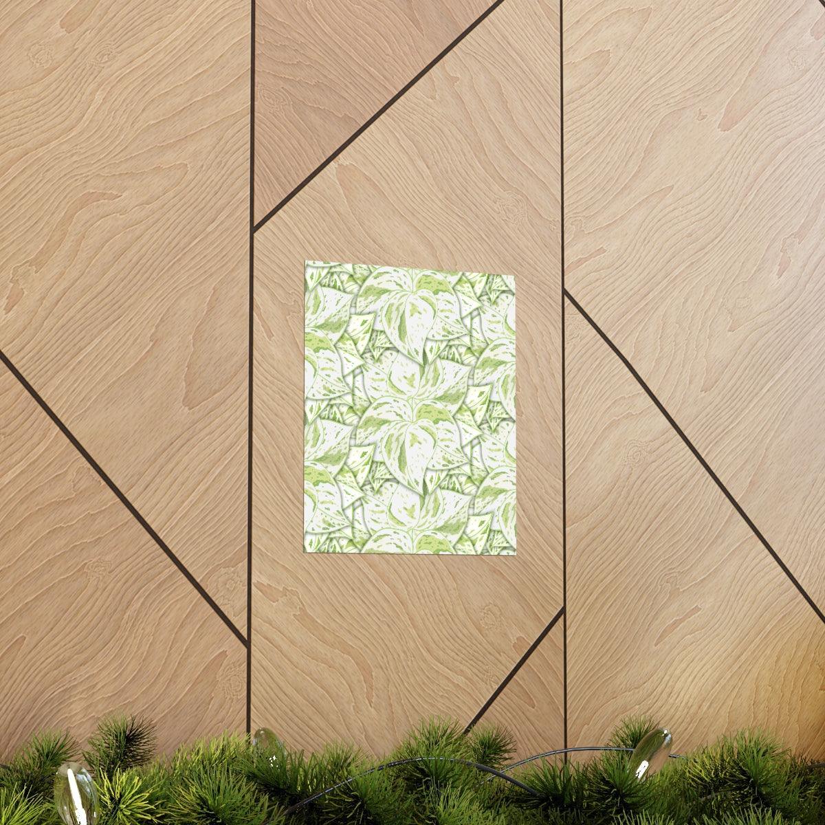 Snow Queen Pothos Pattern Botanical Print – Unframed Wall Art