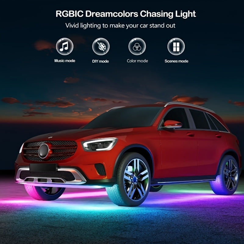 Car Lighting Kit, RGB Floor Lighting with Music Synchronization, Remote And App Control, Multiple Color Combinations, Remote Compatibility