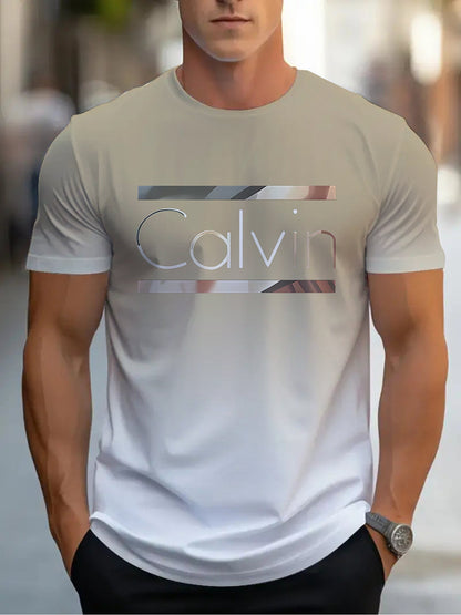 Summer Men'S 3D Digital Printing, Cool Gradual Change: "Calvin" Printed T-Shirt, Casual And Comfortable Versatile Men'S Round Neck Short Sleeves, Suitable for Daily And Sports Wear