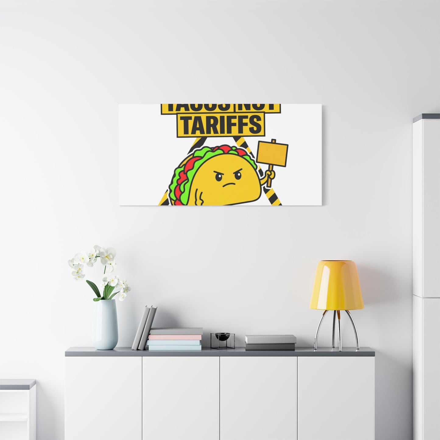 Tacos Not Tariffs Canvas | political taco pun, protest typography