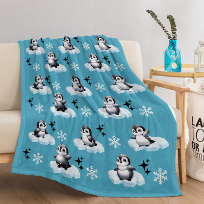 1pc Cute Penguin Snow Cloud Pattern Blue Winter Sofa Blanket Printed Flannel Blanket Comfortable And Warm Home Hugging Blanket Suitable For Bed Sofa Camping And Multi Scene Seasonal Use