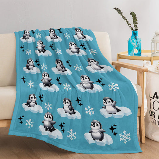 1pc Cute Penguin Snow Cloud Pattern Blue Winter Sofa Blanket Printed Flannel Blanket Comfortable And Warm Home Hugging Blanket Suitable For Bed Sofa Camping And Multi Scene Seasonal Use