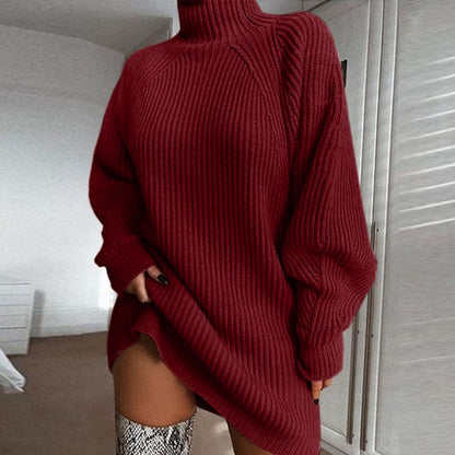 Women’s Solid Turtleneck Sweater Dress - Warm Long Sleeve Winter Knit