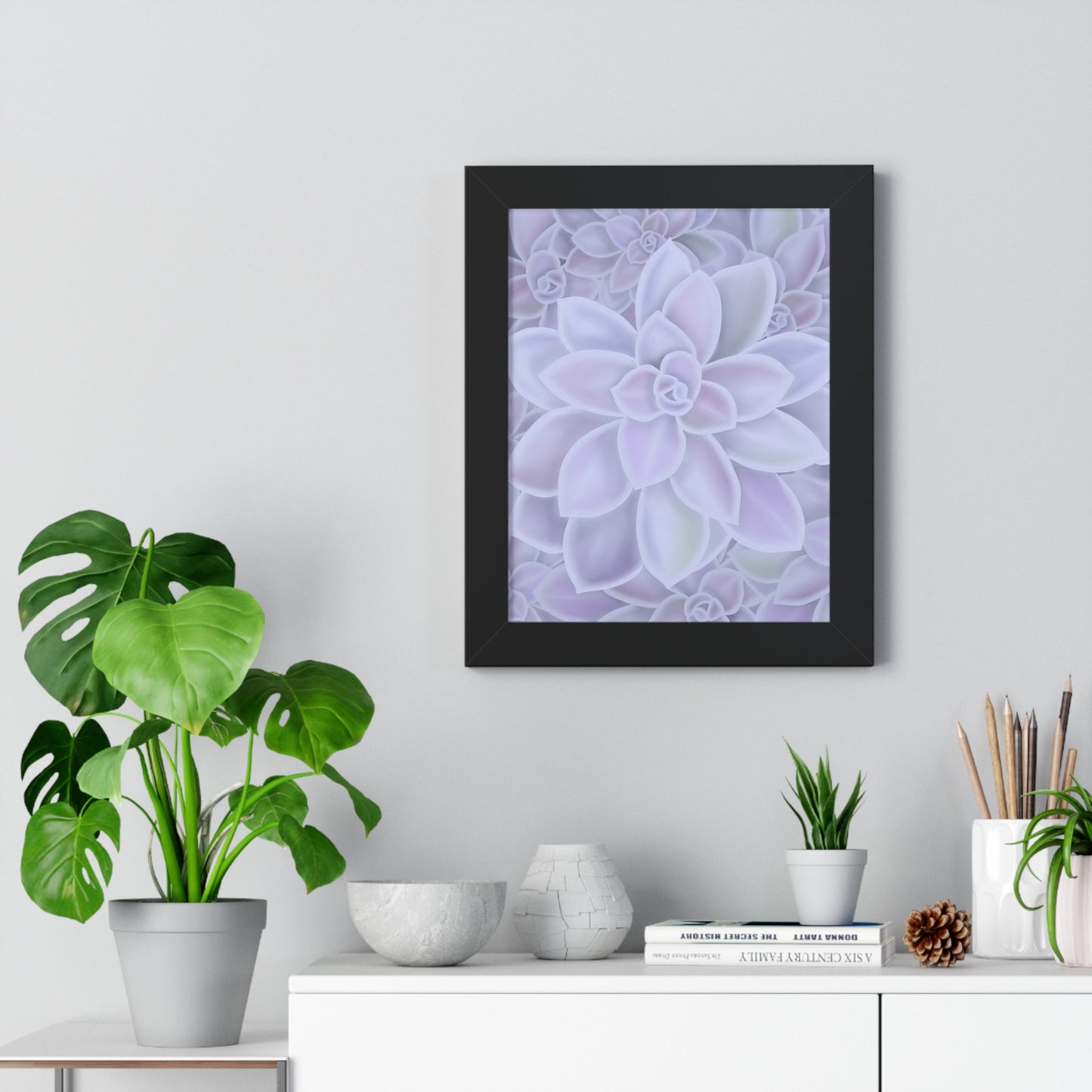 Graptopetalum Murasaki Succulent Pattern Framed Print – Botanical Wall Art