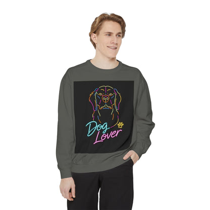 Dog Lover Sweatshirt — Neon Puppy Graphic Crewneck